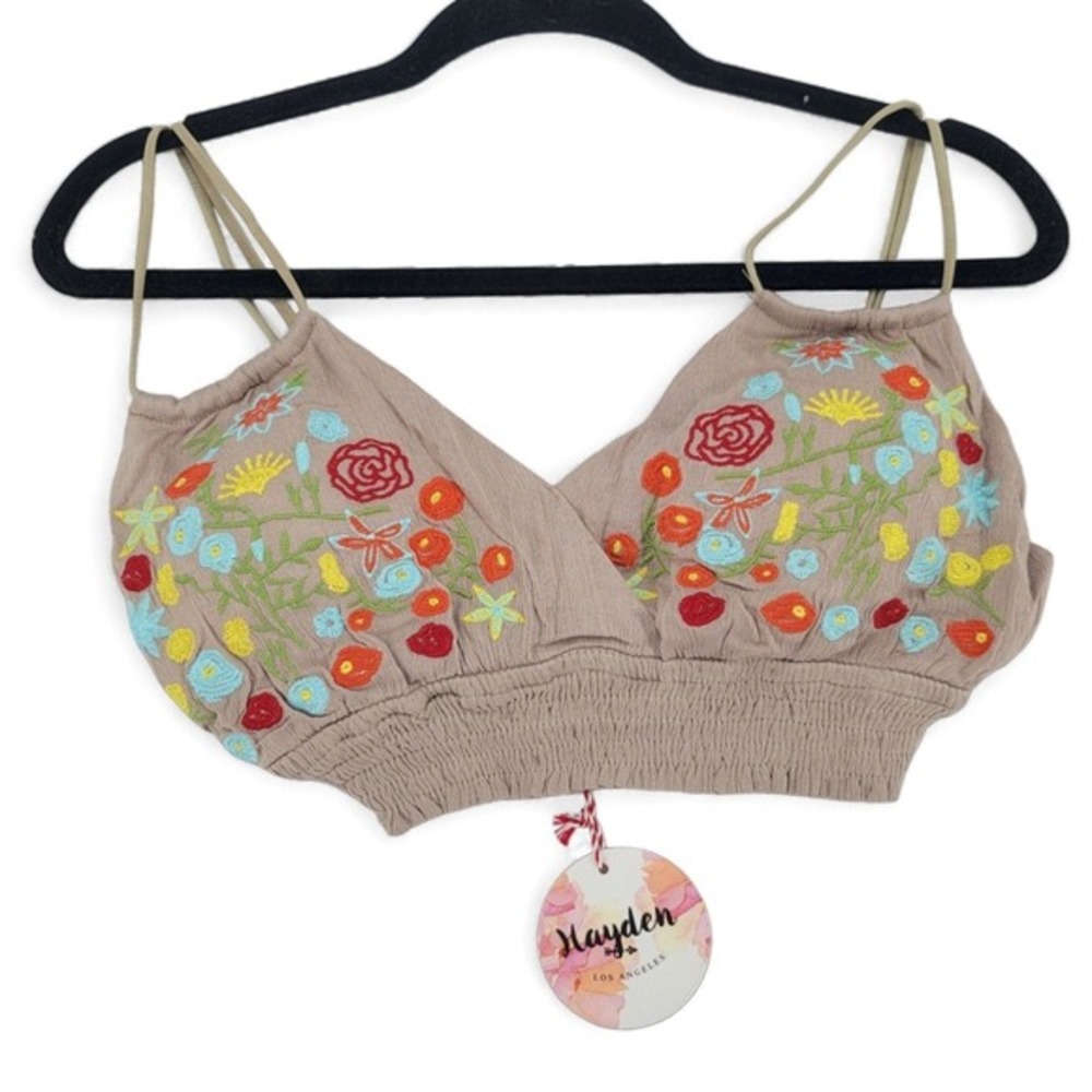 Hayden LA Embroidered Floral Bralette Crop Top M/L NWT‎ Boho Festival Beige